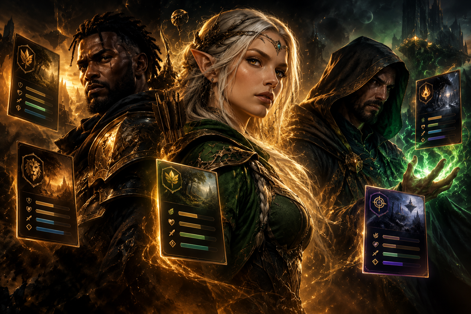 A painted character portrait card beside personality and relationship panels