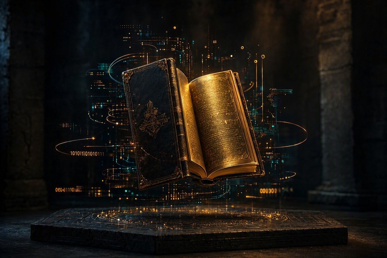 A bound world book beside a stack of exported pages